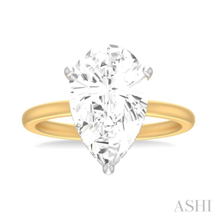 1/8 ctw Pear Shape Round Cut Diamond Semi Mount Engagement Ring in 14K Yellow and White Gold
