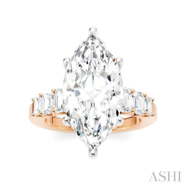 1 1/4 Ctw Marquise Shape Emerald and Round Cut Diamond Semi-Mount Engagement Ring in 14K Rose and White Gold