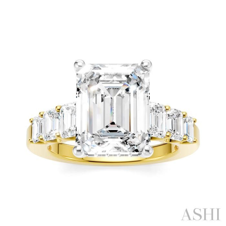 1 1/4 Ctw Emerald Shape Emerald and Round Cut Diamond Semi-Mount Engagement Ring in 14K Yellow and White Gold