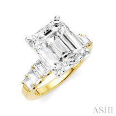 1 1/4 Ctw Emerald Shape Emerald and Round Cut Diamond Semi-Mount Engagement Ring in 14K Yellow and White Gold