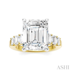 1 1/4 Ctw Emerald Shape Emerald and Round Cut Diamond Semi-Mount Engagement Ring in 14K Yellow and White Gold