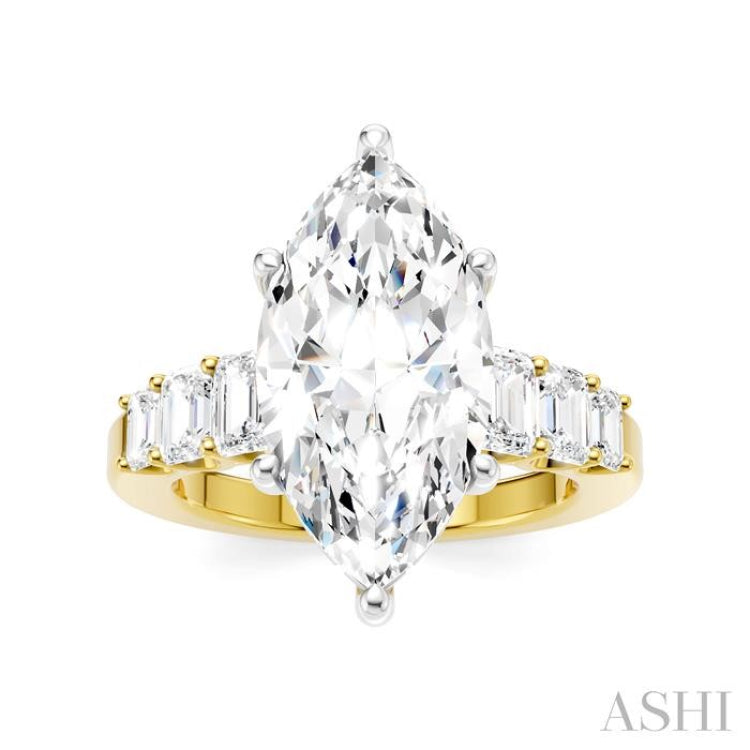 1 1/4 Ctw Marquise Shape Emerald and Round Cut Diamond Semi-Mount Engagement Ring in 14K Yellow and White Gold