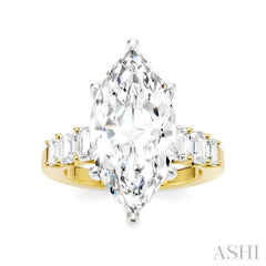 1 1/4 Ctw Marquise Shape Emerald and Round Cut Diamond Semi-Mount Engagement Ring in 14K Yellow and White Gold