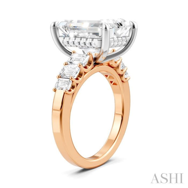 1 1/4 Ctw Emerald Shape Emerald and Round Cut Diamond Semi-Mount Engagement Ring in 14K Rose and White Gold