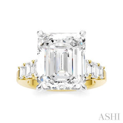 1 1/4 Ctw Emerald Shape Emerald and Round Cut Diamond Semi-Mount Engagement Ring in 14K Yellow and White Gold