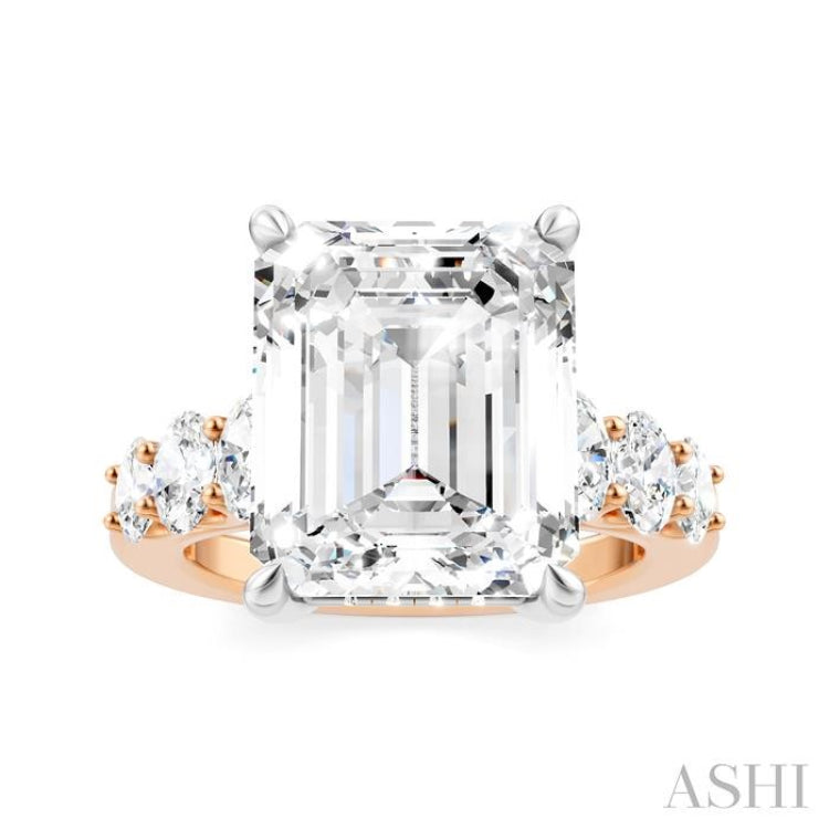 1 1/4 Ctw Emerald Shape Oval and Round Cut Diamond Semi-Mount Engagement Ring in 14K Rose and White Gold