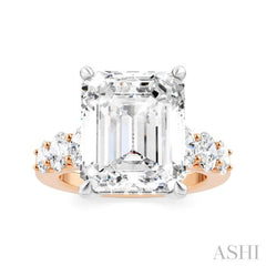 1 1/4 Ctw Emerald Shape Oval and Round Cut Diamond Semi-Mount Engagement Ring in 14K Rose and White Gold