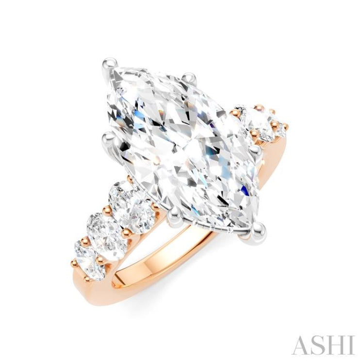 1 1/4 Ctw Marquise Shape Oval and Round Cut Diamond Semi-Mount Engagement Ring in 14K Rose and White Gold