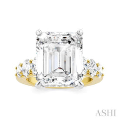 1 1/4 Ctw Emerald Shape Oval and Round Cut Diamond Semi-Mount Engagement Ring in 14K Yellow and White Gold