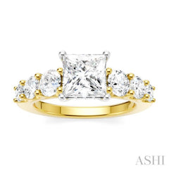 1 1/10 Ctw Princess Shape Round Cut Diamond Semi-Mount Engagement Ring in 14K Yellow and White Gold