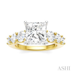 1 1/10 Ctw Princess Shape Round Cut Diamond Semi-Mount Engagement Ring in 14K Yellow and White Gold