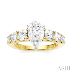 1 1/10 Ctw Pear Shape Round Cut Diamond Semi-Mount Engagement Ring in 14K Yellow and White Gold