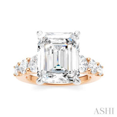 1 1/4 Ctw Emerald Shape Round Cut Diamond Semi-Mount Engagement Ring in 14K Rose and White Gold