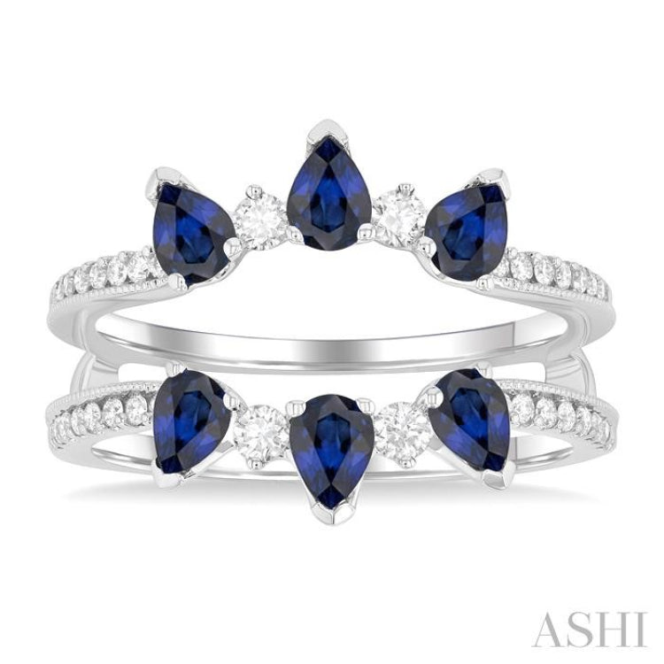 4x3 MM Pear Cut Sapphire and 1/3 Ctw Round Cut Diamond Precious Insert Ring in 14K White Gold