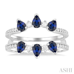 4x3 MM Pear Cut Sapphire and 1/3 Ctw Round Cut Diamond Precious Insert Ring in 14K White Gold