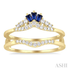 2.55x1.8 MM Baguette Cut Sapphire and 1/4 Ctw Round Cut Diamond Crown Precious Insert Ring in 14K Yellow Gold