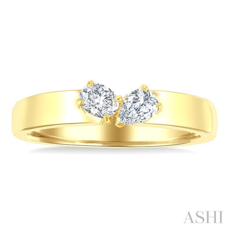 1/3 Ctw Toi Et Moi 2-Stone Pear and Oval Cut Diamond Fashion Ring in 14K Yellow Gold