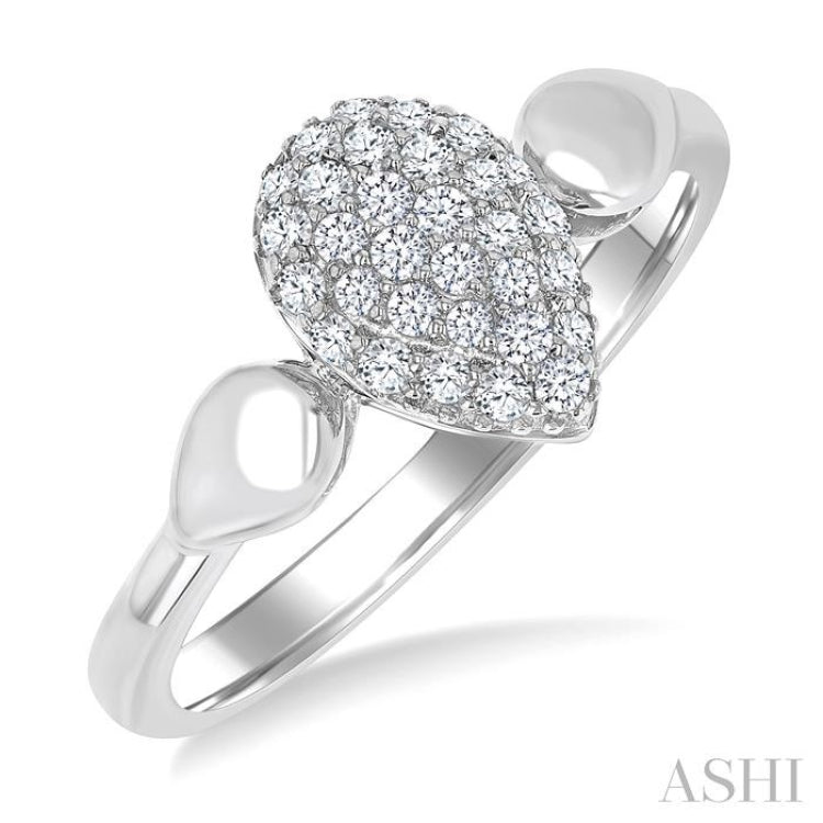 1/4 Ctw Pear Shape Pave Set Round Cut Diamond Ring in 10K White Gold