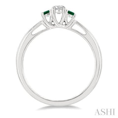 2.15 MM Round Shape Emerald and 1/6 Ctw Past, Present and Future Round Cut Diamond Precious Ring in 14K White Gold