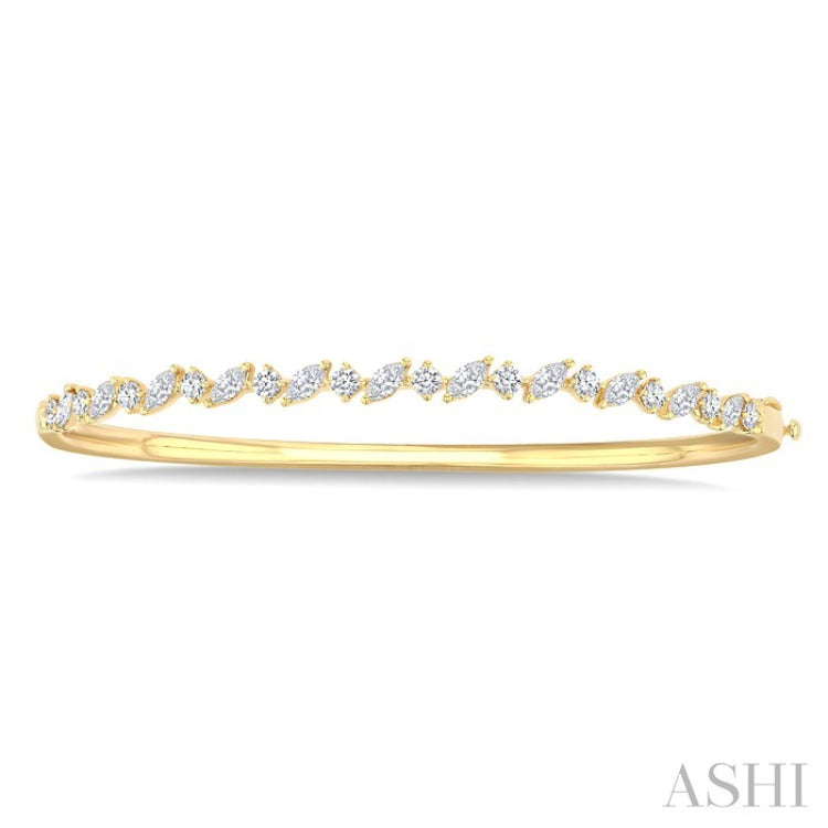1 1/3 Ctw Marquise and Round Cut Diamond Stackable Bangle in 14K Yellow Gold