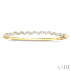 1 1/3 Ctw Marquise and Round Cut Diamond Stackable Bangle in 14K Yellow Gold