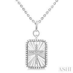 1/20 Ctw Rectangle Fluted Medallion Single Cut Diamond Cross Pendant With Chain in Sterling Silver