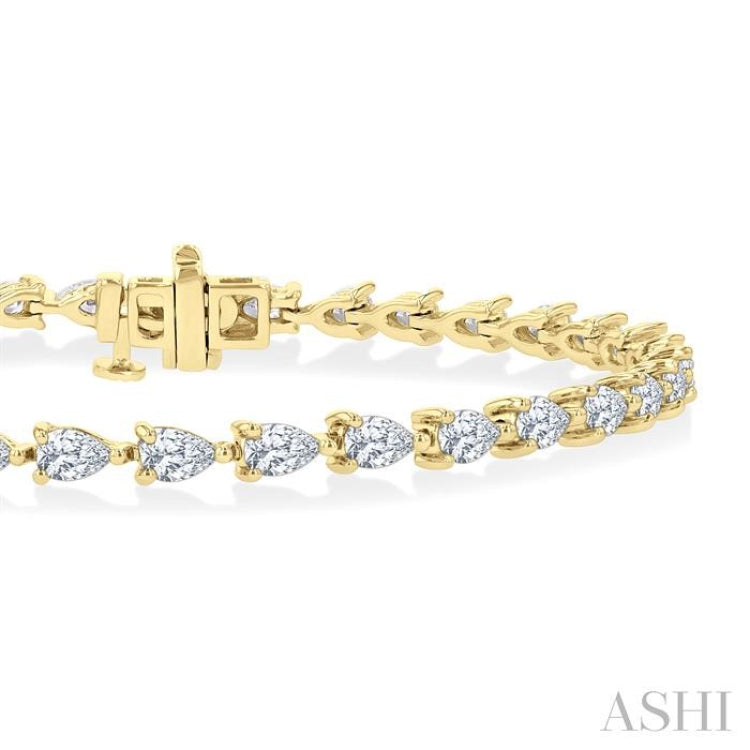 4 Ctw East West Pear Cut Diamond Fashion Tennis Bracelet in 14K Yellow Gold