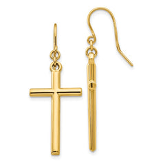 14k Polished Cross Dangle French Hook Earrings