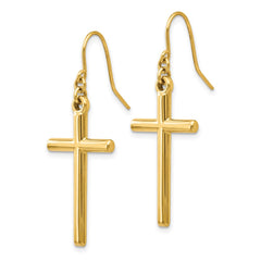 14k Polished Cross Dangle French Hook Earrings