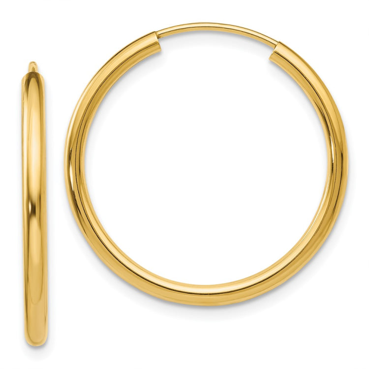 14k 2x25mm Polished Round Endless Tube Hoop Earrings