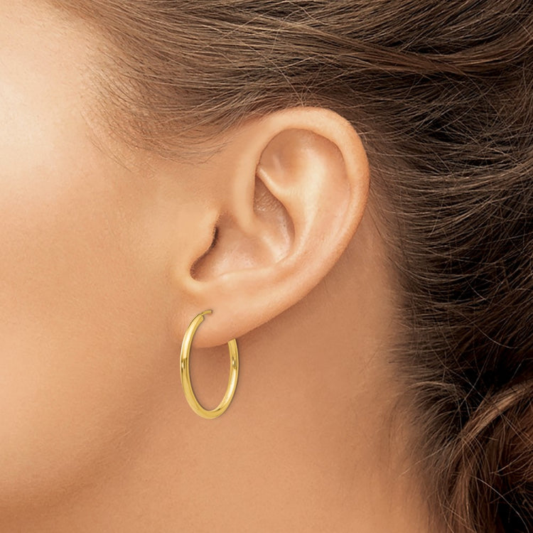 14k 2x25mm Polished Round Endless Tube Hoop Earrings