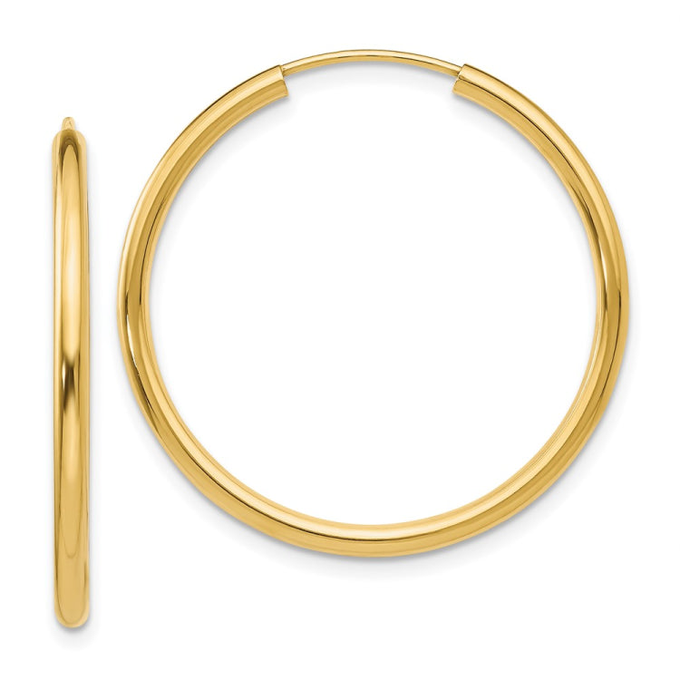 14k 2x30mm Polished Round Endless Tube Hoop Earrings