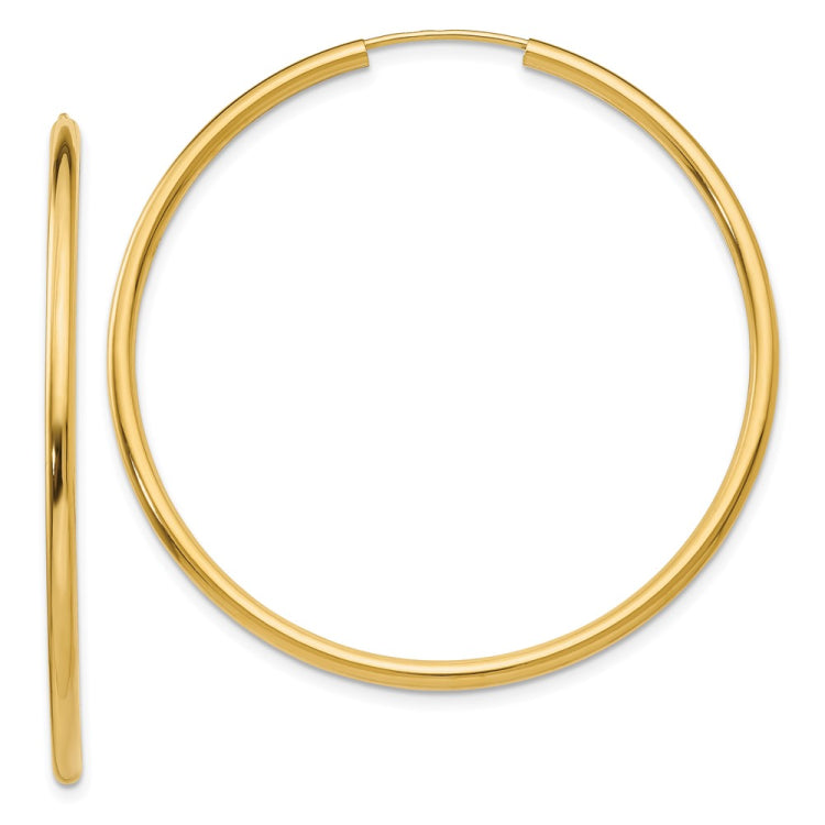 14k 2x45mm Polished Round Endless Tube Hoop Earrings