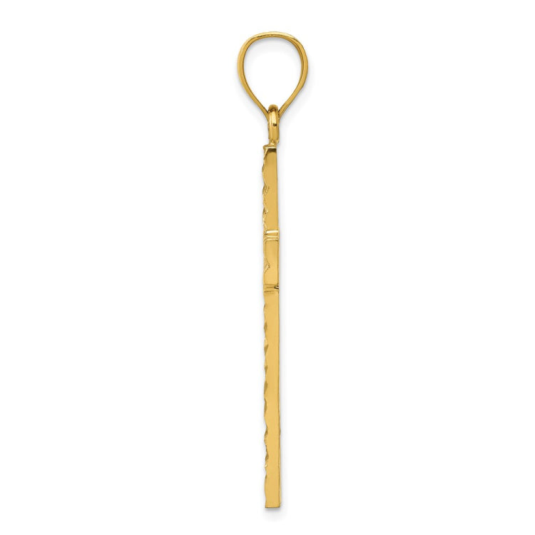 14K Diamond-cut Textured Cross Pendant