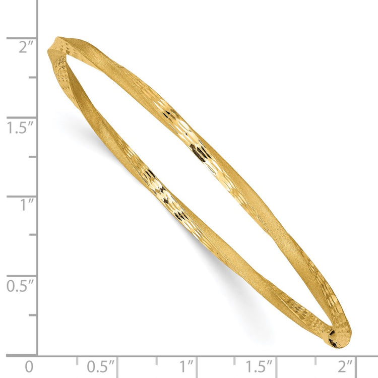 14k Satin Finish Diamond-cut Twist 3.00mm Slip-on Round Bangle Bracelet