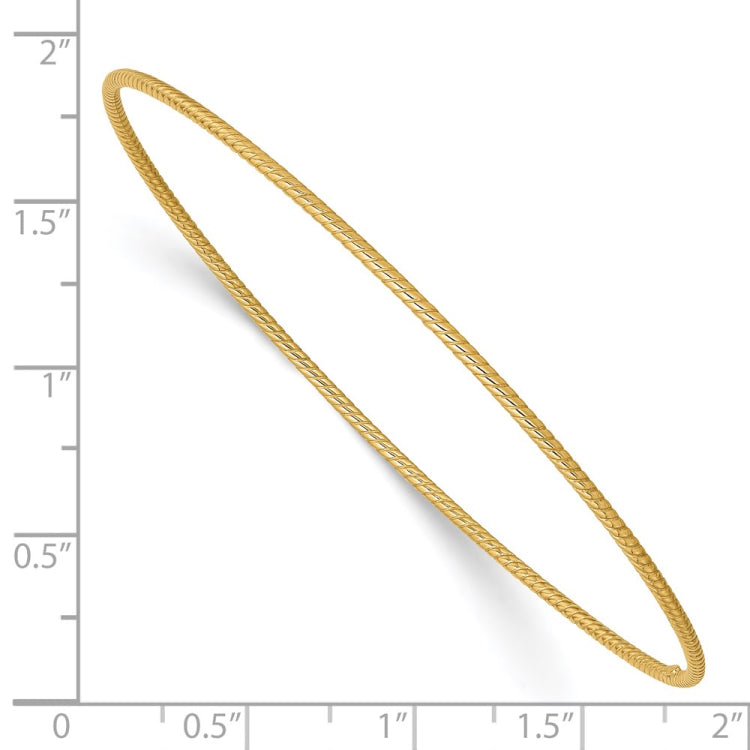 14k Polished Textured Twist 1.50mm Slip-on Round Bangle Bracelet