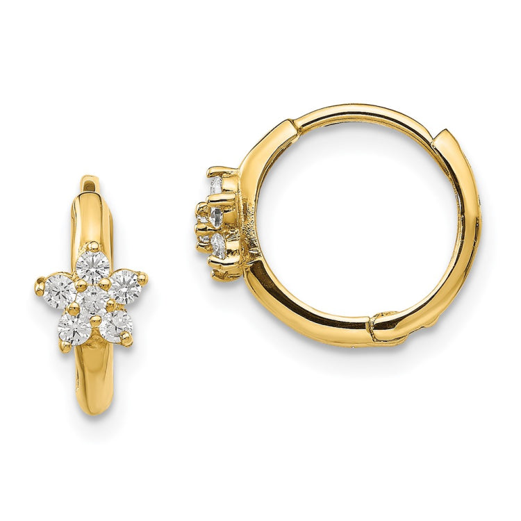 14k Madi K CZ Flower Childrens Hinged Hoop Earrings