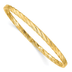 14K Polished Textured Twist 4.00mm Slip-on Round Bangle Bracelet
