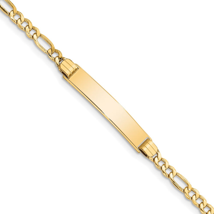 14k Polished Semi-Solid Chain/Solid Plate Figaro Link 25.5x5mm Plate 7 inch ID Bracelet