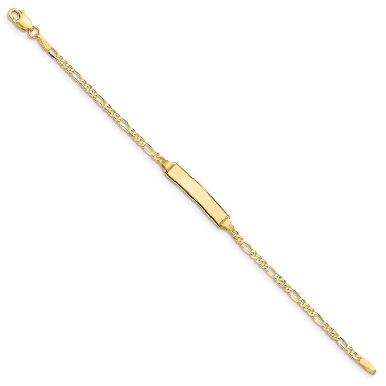 14k Polished Solid Chain/Solid Plate Figaro Link 19x4mm Plate 5.5 inch Baby/Child ID Bracelet