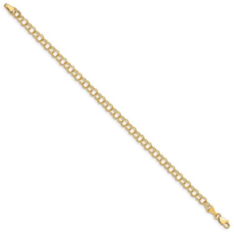 14k 4mm Solid Double Link 7 inch Charm Bracelet