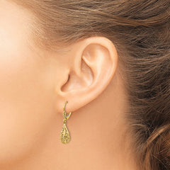 14k Polished Diamond-Cut Filigree Teardrop Dangle Leverback Earrings