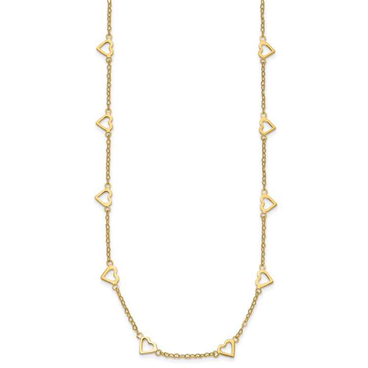 14k Polished Open Hearts with Heart Link Chain 16 inch Station Necklace