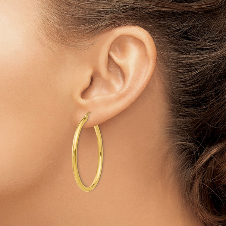 14K 2.5x40mm Polished Lightweight Tube Hoop Earrings