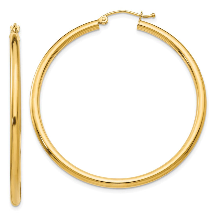 14K 2.5x45mm Polished Lightweight Tube Hoop Earrings