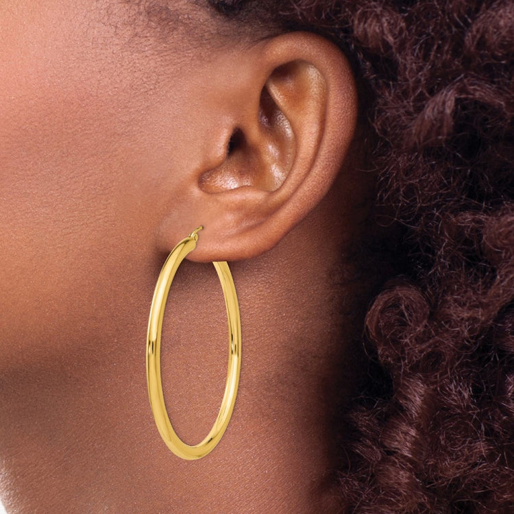 14K 3x50mm Polished Lightweight Tube Hoop Earrings