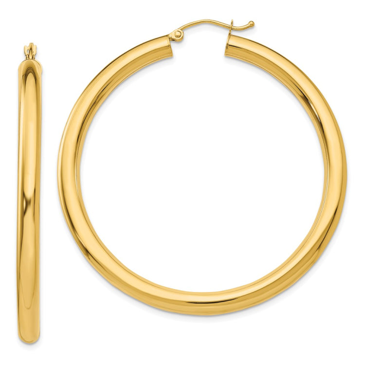 14K 4x50mm Polished Lightweight Tube Hoop Earrings