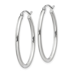 14k White Gold 2x30mm Polished Oval Tube Hoop Earrings
