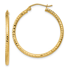 14k 2x30mm Diamond-cut Round Tube Hoop Earrings