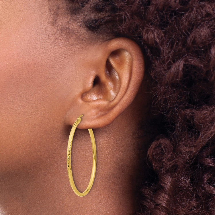 14k 2x40mm Diamond-cut Round Tube Hoop Earrings